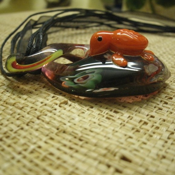 Murano Glass Turtle & Flowers Pendant Necklace - Picture 7 of 16